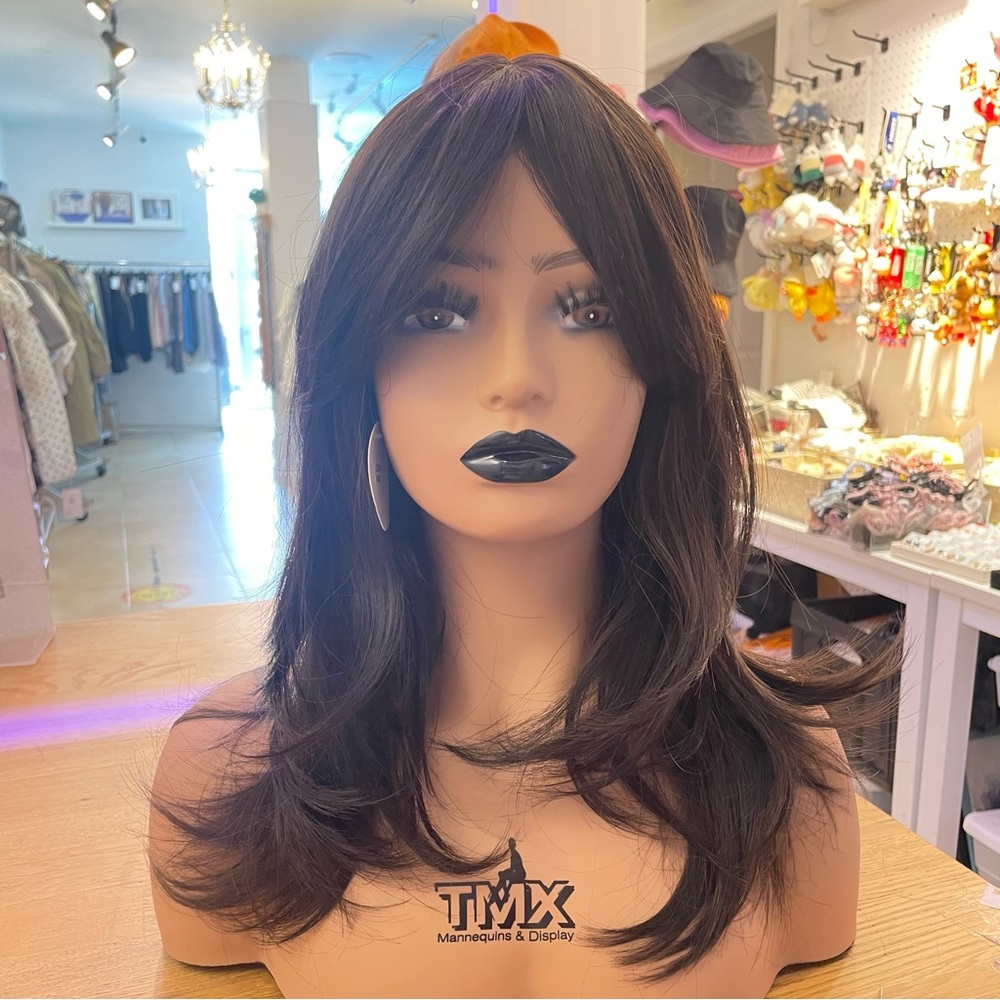 Human hair blend  brown layered wave wig